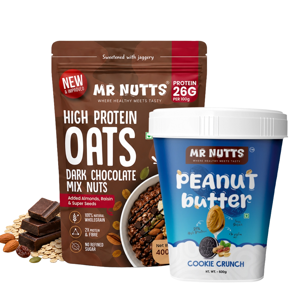 High Protein Oats – Dark Chocolate Mix Nuts (26g Protein) with Cookie Crunch Peanut Butter (500g)
