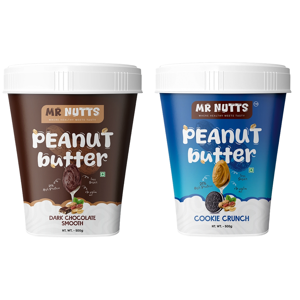 Premium Peanut Butter – Cookie Crunch & Dark Chocolate Smooth (500g)